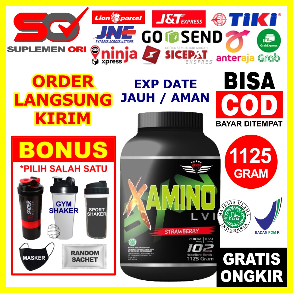 BXN Amino 1125 Gr BXN Amino LVI 1125 Gram Rasa Strawberry ASLI ORIGINAL HALAL BPOM BXN Amino 1125 Gr