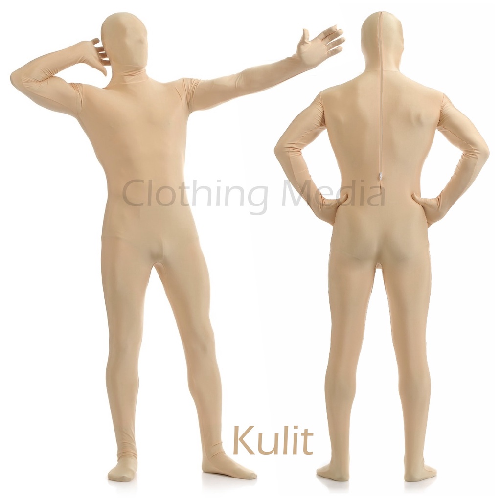 Full Body Zentai Spandex Lycra Kostum Catsuit Unitard Pria Wanita Hood