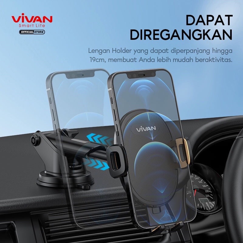 VIVAN Car Holder Universal CHS10 Rotasi 360° Pengunci Otomatis Untuk Ponsel 4.0 inch - 6.5 inch-Garansi 1 Tahun