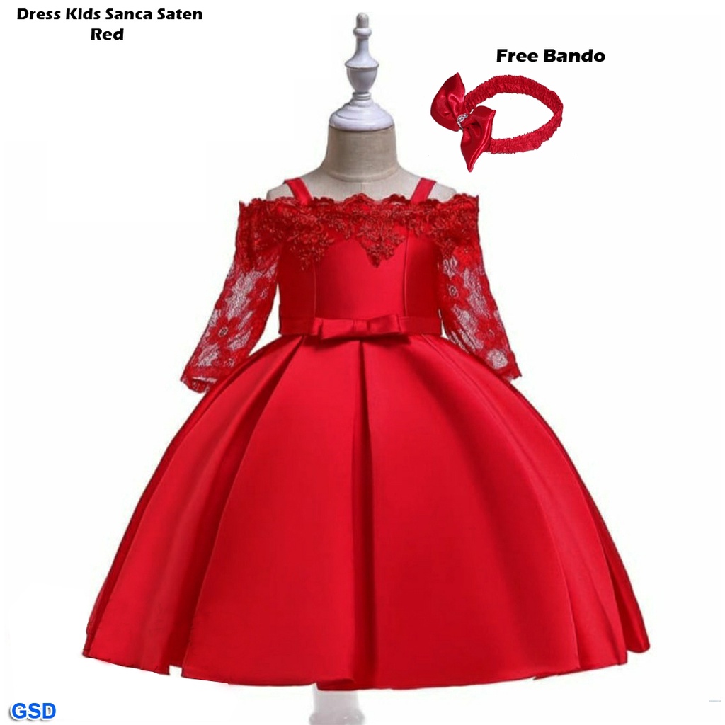 Dress kids Sanca Saten/Dress Pesta Anak Elegant Mewah / Baju Korea Usia 3-5 Tahun/Gaun Bayi Best Seller