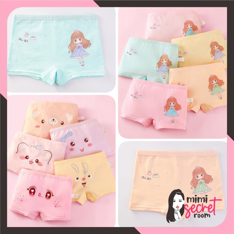 ❤ MIMI ❤ Celana dalam anak perempuan Boxer Motif Girl Face Animal Girl Princess Kartun IMPORT