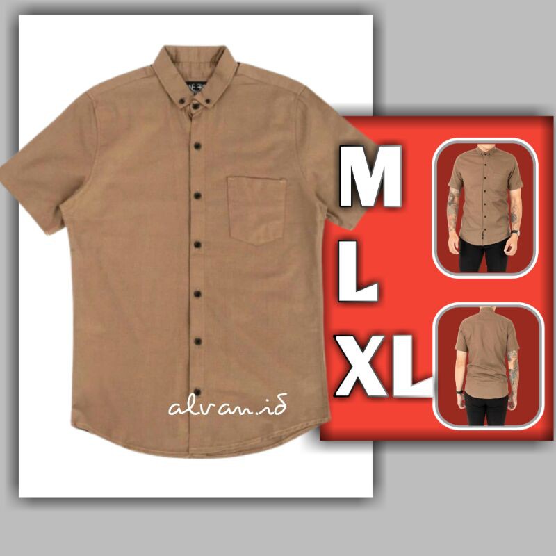 KEMEJA PRIA MENS POLOSAN LENGAN PENDEK COOLMAN PAKIAN PRIA CASUAL MOCCA