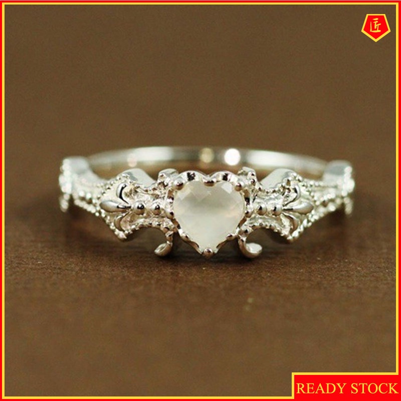 [Ready Stock]Female Fashion Flower Opal Heart-Shaped Ring