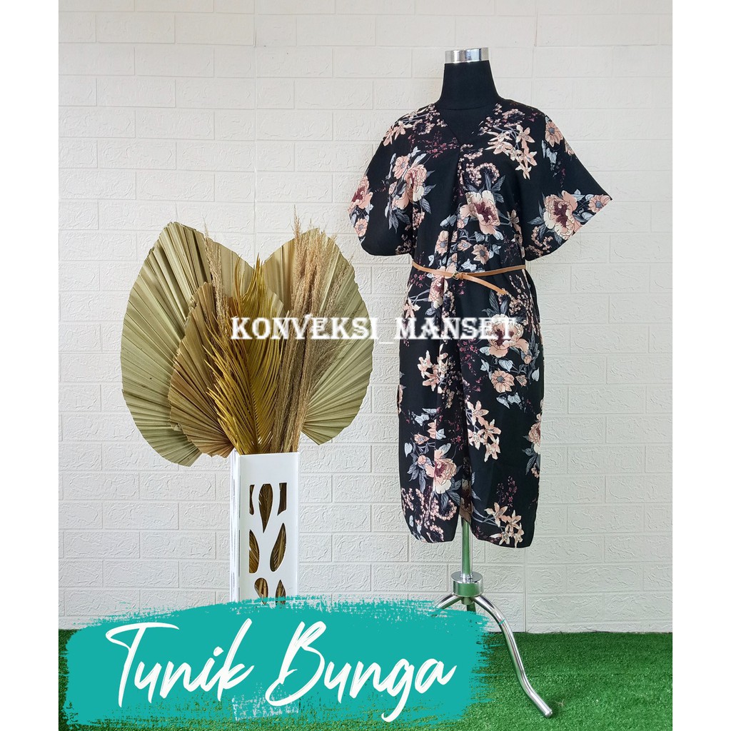 TUNIK WOLFIS V-NECK MOTIF BUNGA RIMBUN [ FREE BELT ]