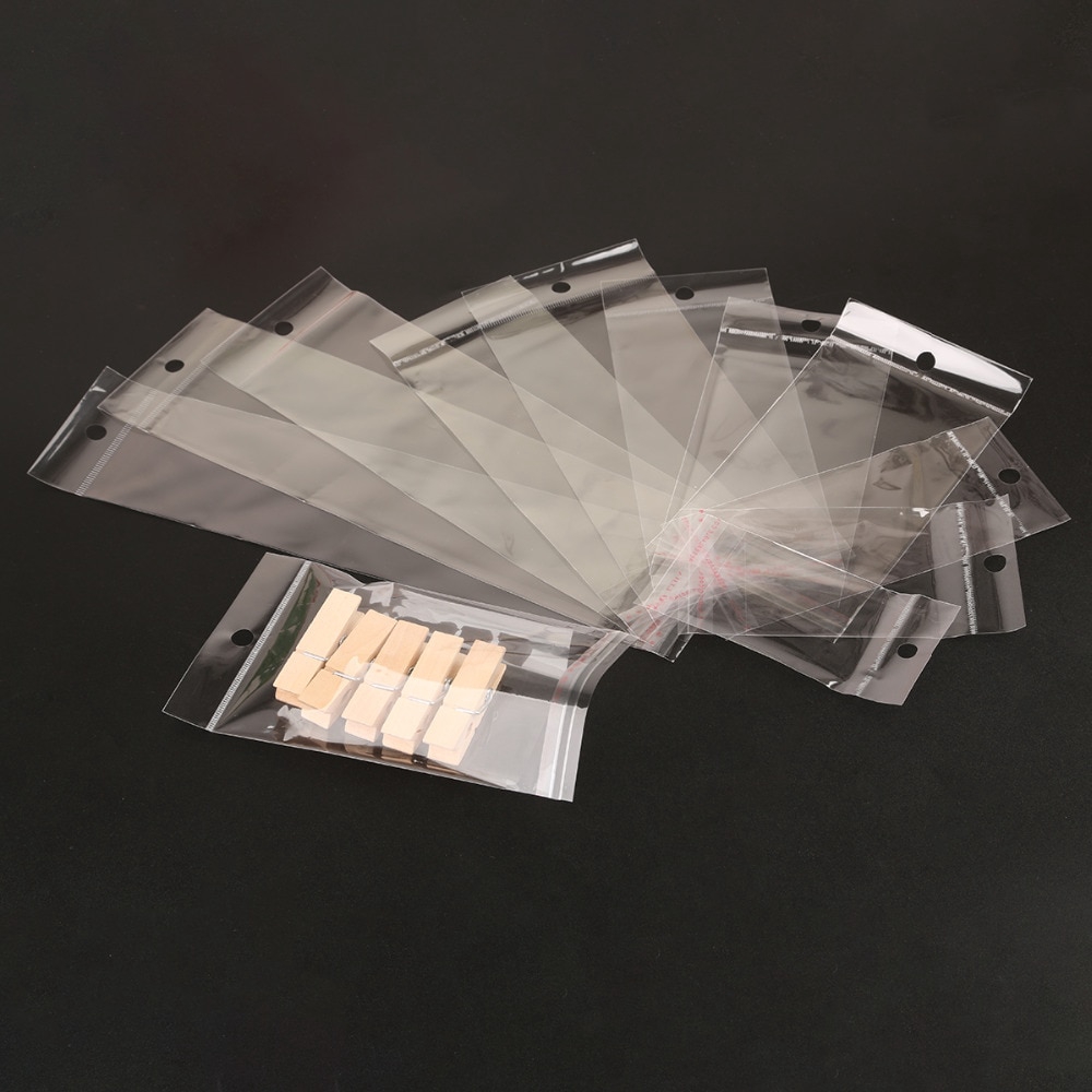 100pcs Kantong Plastik Opp Poly Pack Transparan Dengan Lubang Gantung