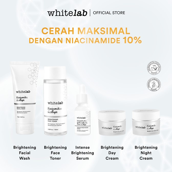 Whitelab Brightening Paket Wajah & Serum - Pencerah, Pemutih, Anti Kusam Dengan Niacinamide, Hyaluronic, Collagen BPOM]