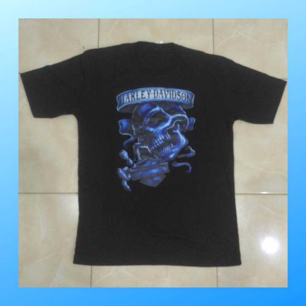 Kaos distro pria katun combed harley davidson baju atasan wanita dewasa t-shirt vintage outfit premium casual suit pakaian merchandise kombed 30s oneck oblong lengan pendek apparel hitam HD001