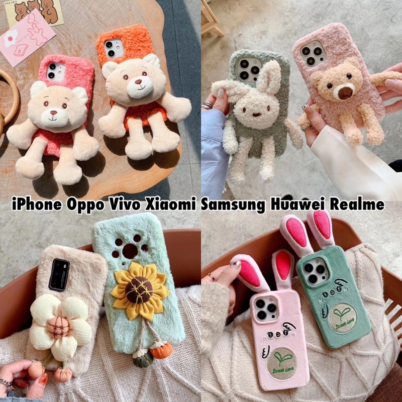 Furry Korean Doll Case ALL PHONE TYPES Iphone 14 13 Pro Max Samsung A73 A52 A52 A33 A32 A23 Oppo A57 A92 Reno 7 6 5 Realme 8 9