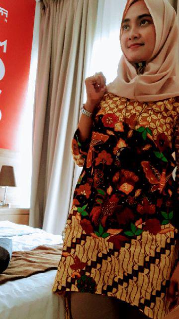 Tunik Batik Runcing Samping 03 Bhn Katun  Zaitun By Ratoe Modern