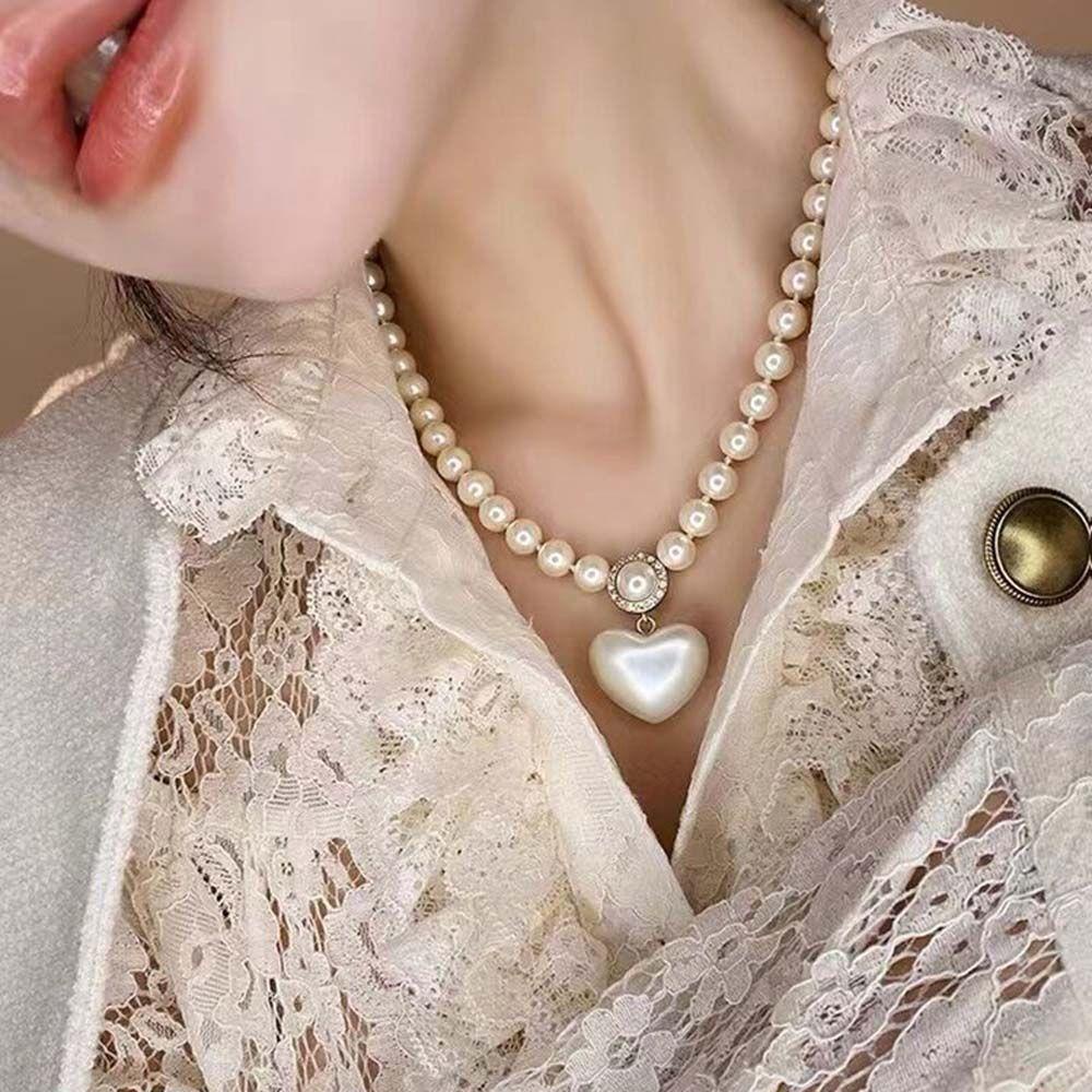 Mxbeauty Kalung Mutiara Trendy Hadiah Wanita Neckchain Choker Gaya Korea Hati Pearl Pendent