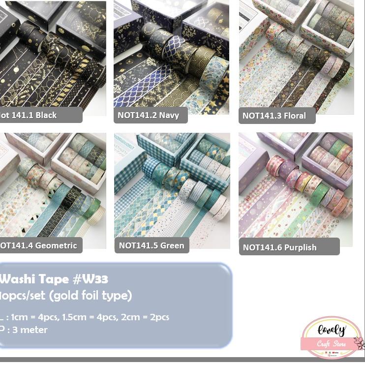 

Paket Baru Washi Tape, Selotip Kertas, Selotip Jepang 10pcs/set Gold Foil