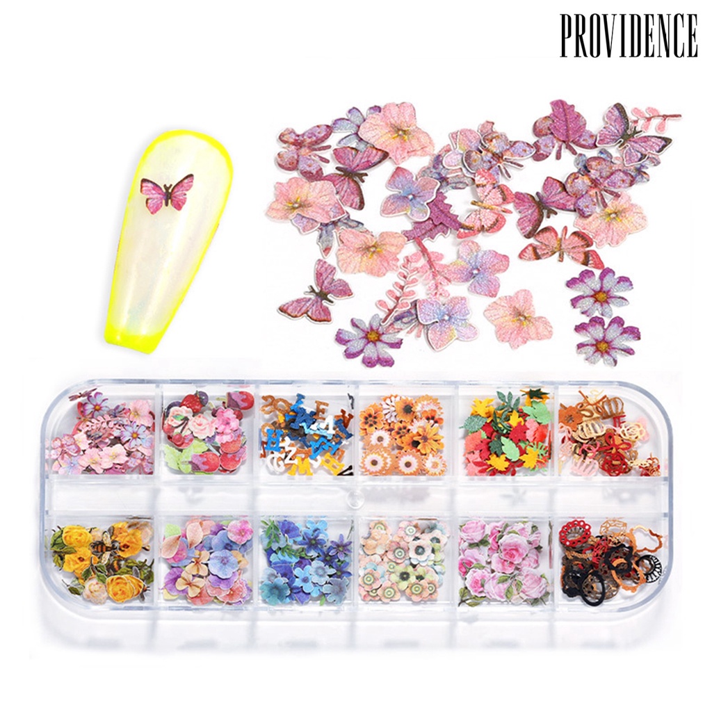 Providence 1 Box 12 Colors Christmas Manicure Art 3D Butterfly Glitter Foil Nail Sticker