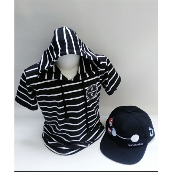 HOODIE Anak 2IN1 Kaos Kupluk Salur/Topi bordir