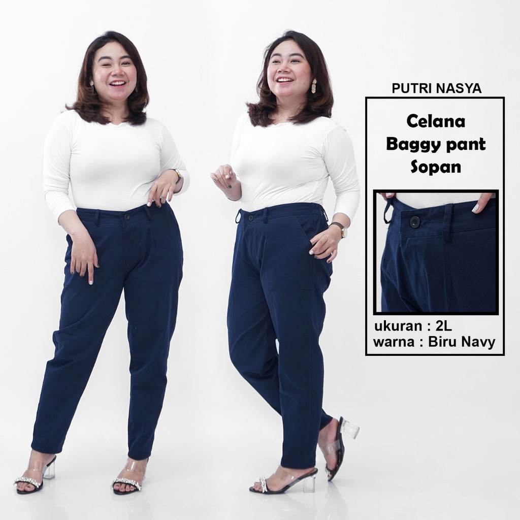 Putri Nasya - Celana Big Size Panjang Ukuran 8L,6L,5L,4L,2L,XL, S Fit To L Warna Cream Moca Capucino Abu Tua Muda Hitam Navy Army
