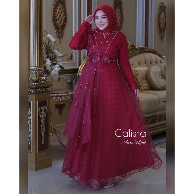 Calista Set Original By Aura Hijab / Gamis Tile Payet Premium