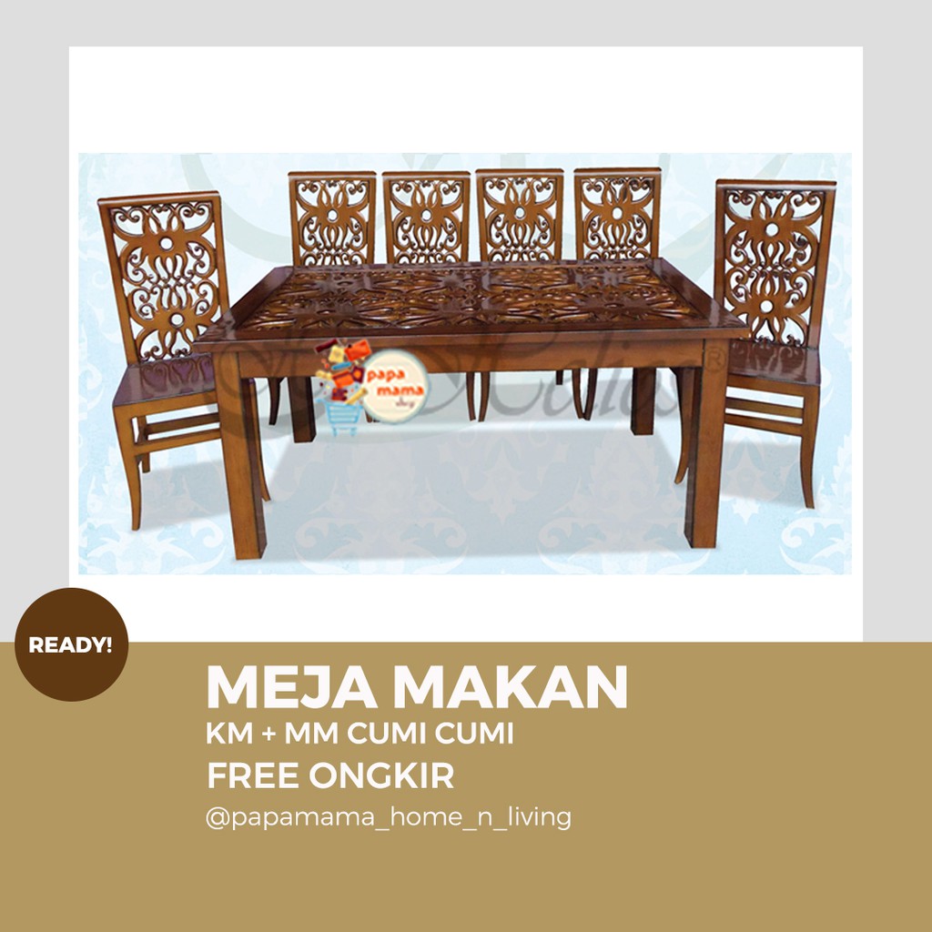 Meja Makan Unik 6 set + Kursi Murah Bahan Kayu Jati Asli Tipe Cumi-Cumi - Medan