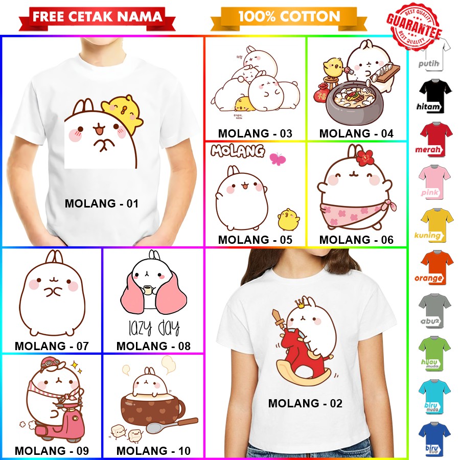 [FREE NAMA!!] Baju Kaos COUPLE  ANAK DAN DEWASA MOLANG BANYAK MOTIF