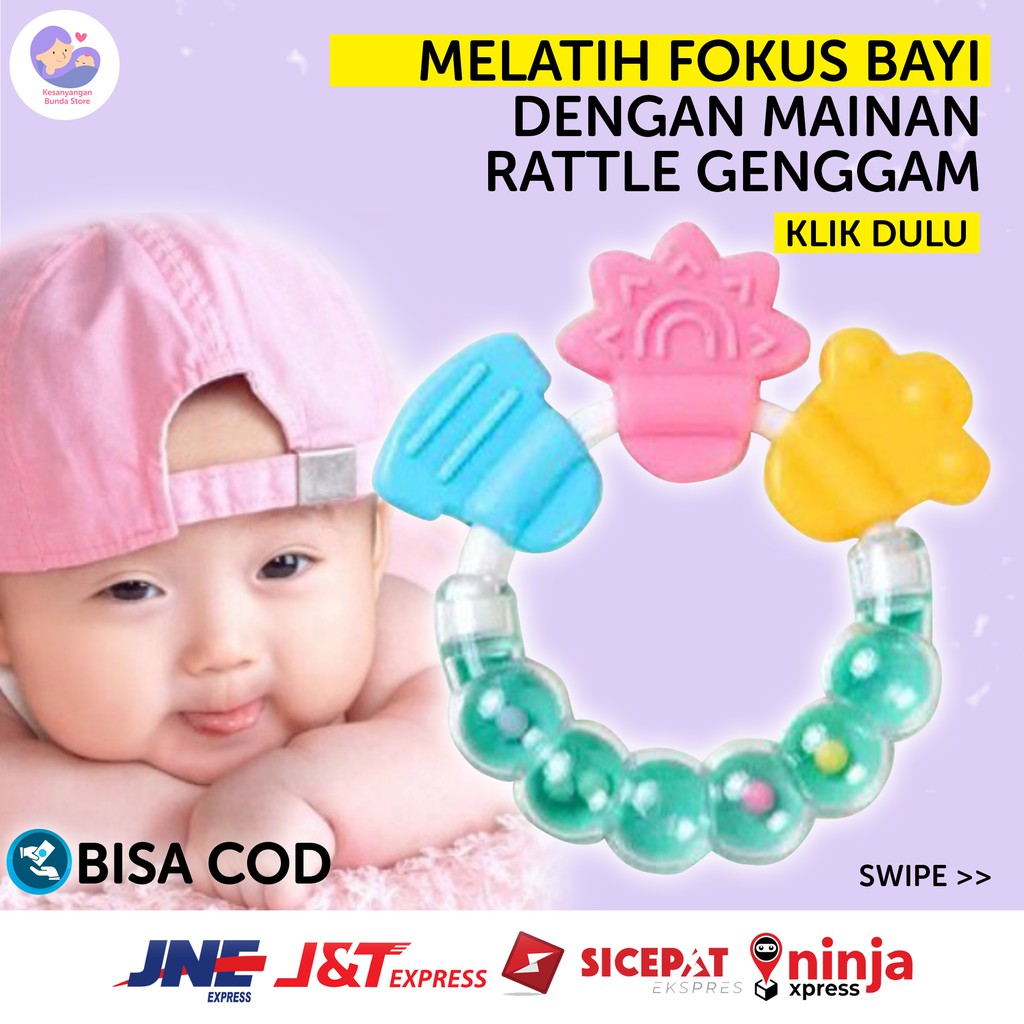Mainan Edukasi Baby Bayi Laki-laki Perempuan 3 Bulan Bahan Plastik Teether Rattle