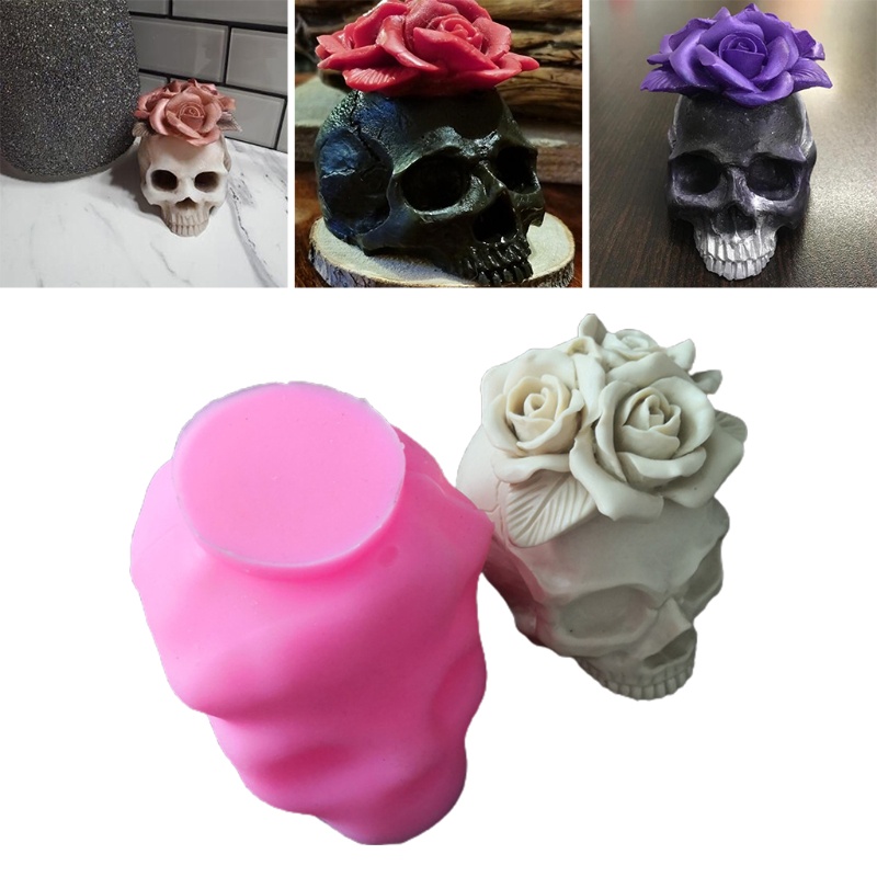 SIY  3D Rose Flower Skull Epoxy Resin Mold Home Decorations Ornaments Casting Silicone Mould DIY Crafts Plaster Candle Making Tools