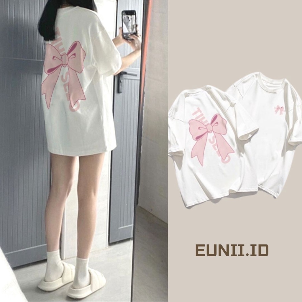 EUNII T-shirt Lengan Pendek Dasi Kupu-Kupu Korean Style/Baju Lengan Pendek Wanita/Baju Wanita/Baju Korean Style