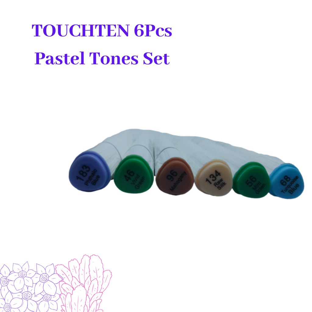 

TOUCHTEN 6Pcs Colors Marker Alcohol Based Sketch Markers with Dual Tips Pastel Tones set