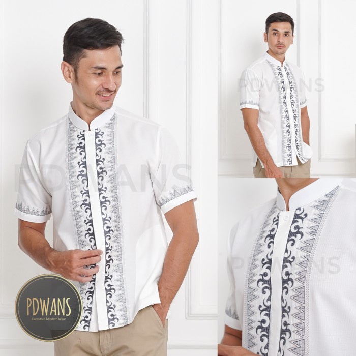 BAJU KOKO Muslim Dewasa Bordir Lengan Pendek Putih Tulang ALS21 - Putih Tulang, M