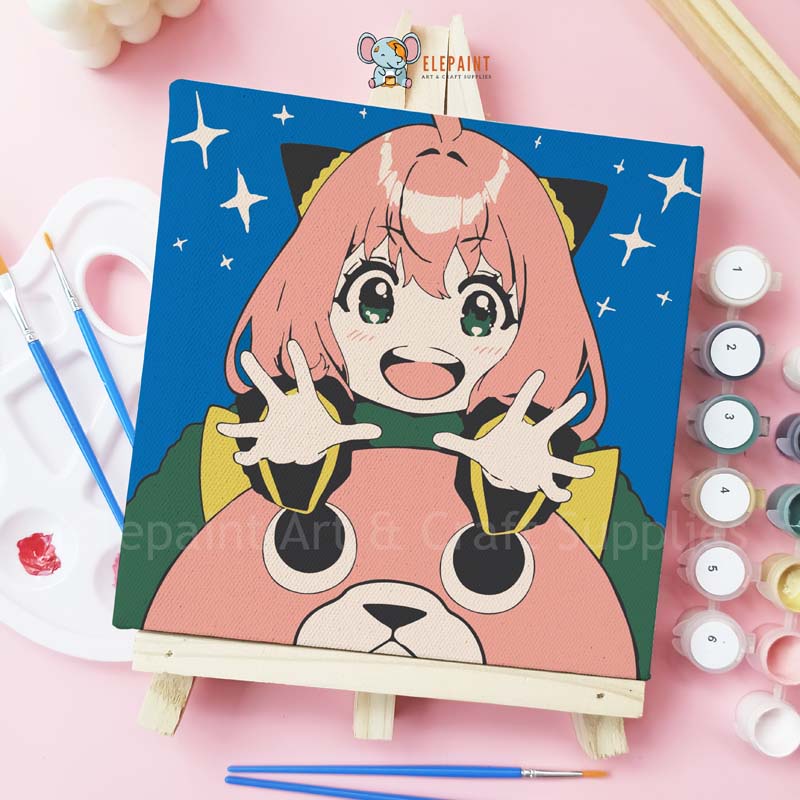 

Paint By Number 20x20cm Anime Anya Bear DIY Painting Kit Spy x Family Mewarnai Lukisan with Wooden Frame Numbers