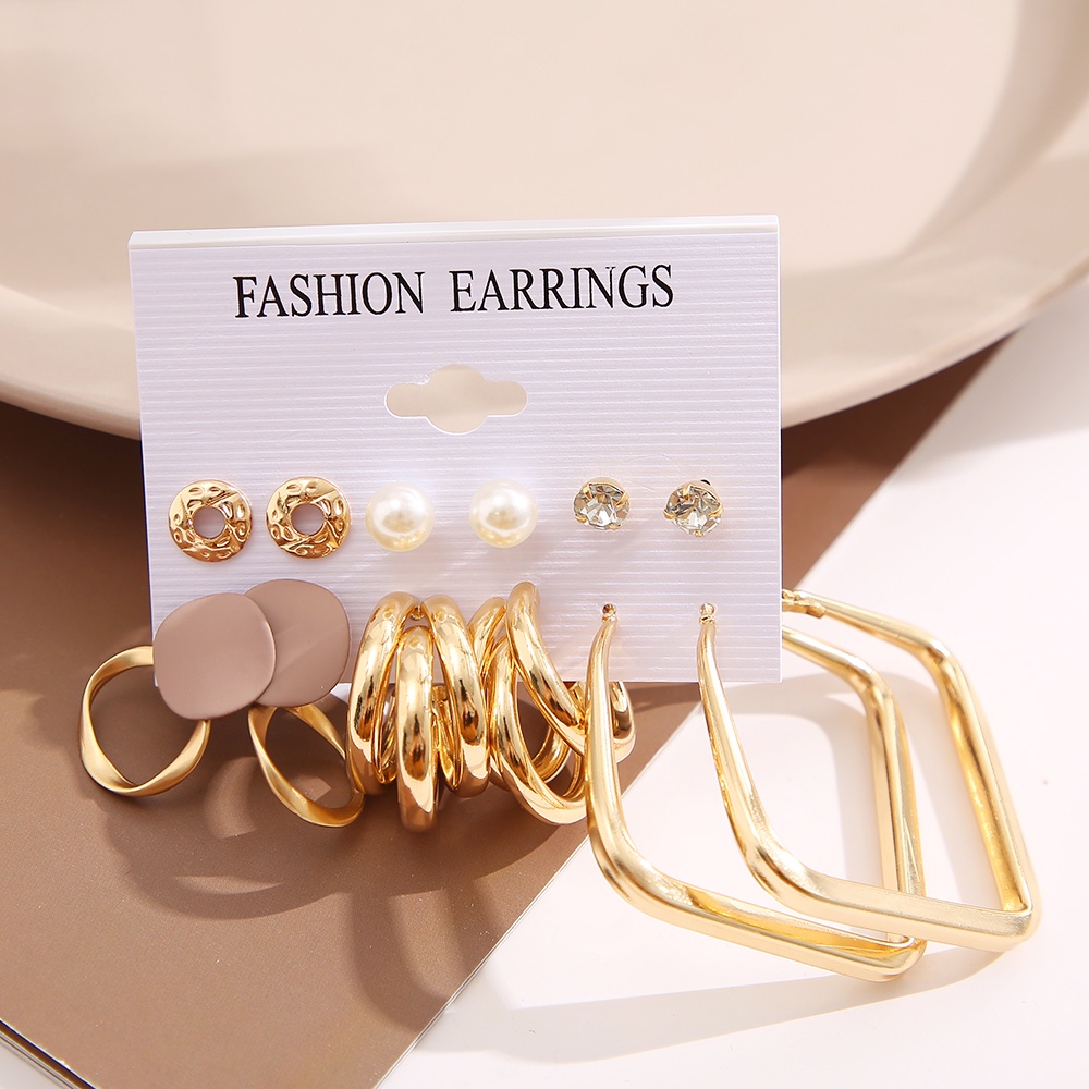 Set Anting Stud Kristal Mutiara Warna Emas Untuk Wanita