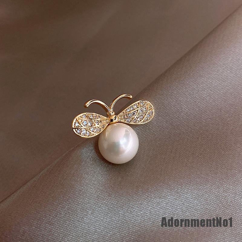 (Adornmentno1) Bros / Pin Butterfly Aksen Mutiara + Berlian Imitasi Untuk Aksesoris Dress Wanita