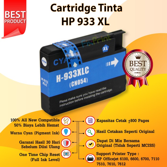 Cartridge Tinta Compatible HP 932 XL Printer HP Officejet 6100 6600 7612