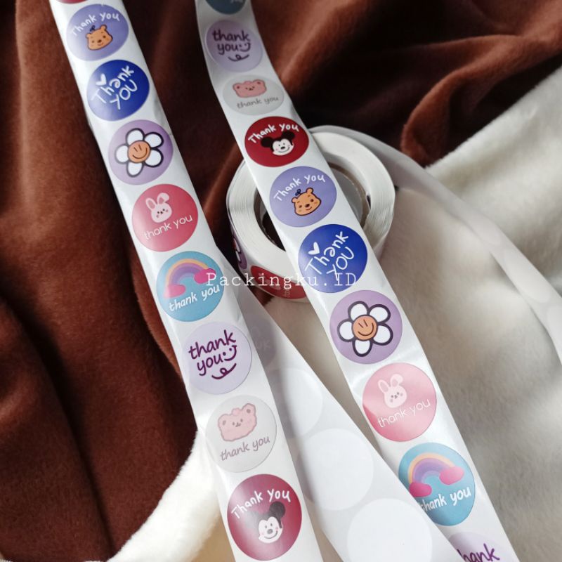 [Kecil 2.5cm] Sticker Label Thank You | Segel Roll 500 pc-Mix Cartoon