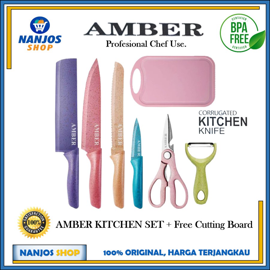 AMBER Pisau set Dapur 7 in 1 Stainless Steel Anti Lengket Style Eropa