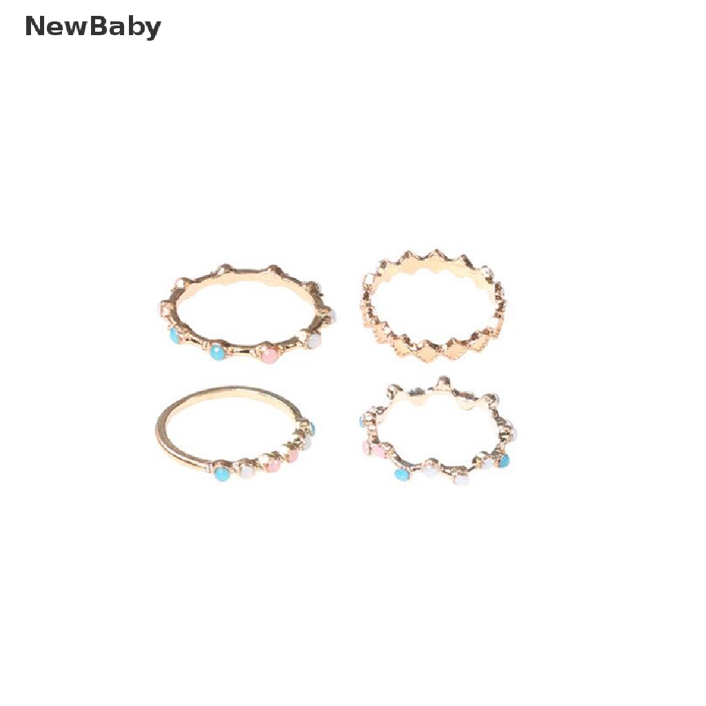 4pcs / Set Cincin Batu Kristal Warna-Warni Gaya Bohemia Untuk Hadiah Pernikahan