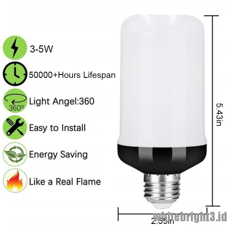 ❤White3 Warna Putih❤ 1pc Lampu Bohlam LED E27 Efek Simulasi Api