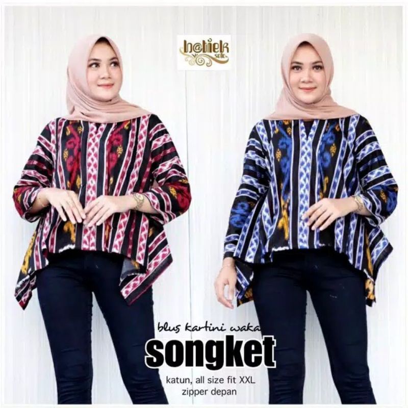 Blus jumbo busui friendly menyusui wanita murah Atasan kerja katun motif tenun Blouse waka kartini bigsize besar jumbo motif kekinian Navia cantik adem keren kece bagus style mama ibu muda oversiized