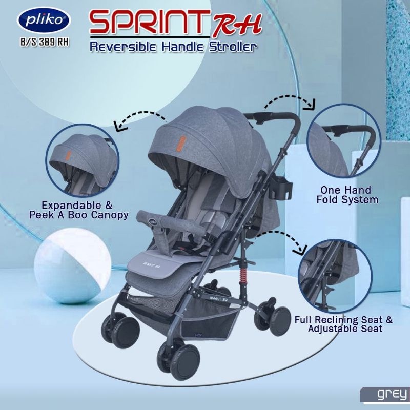 Stroller Pliko Sprint RH BS389 RH Dua Arah Reversible Handle dengan Kelambu Kereta Bayi Baru Lahir