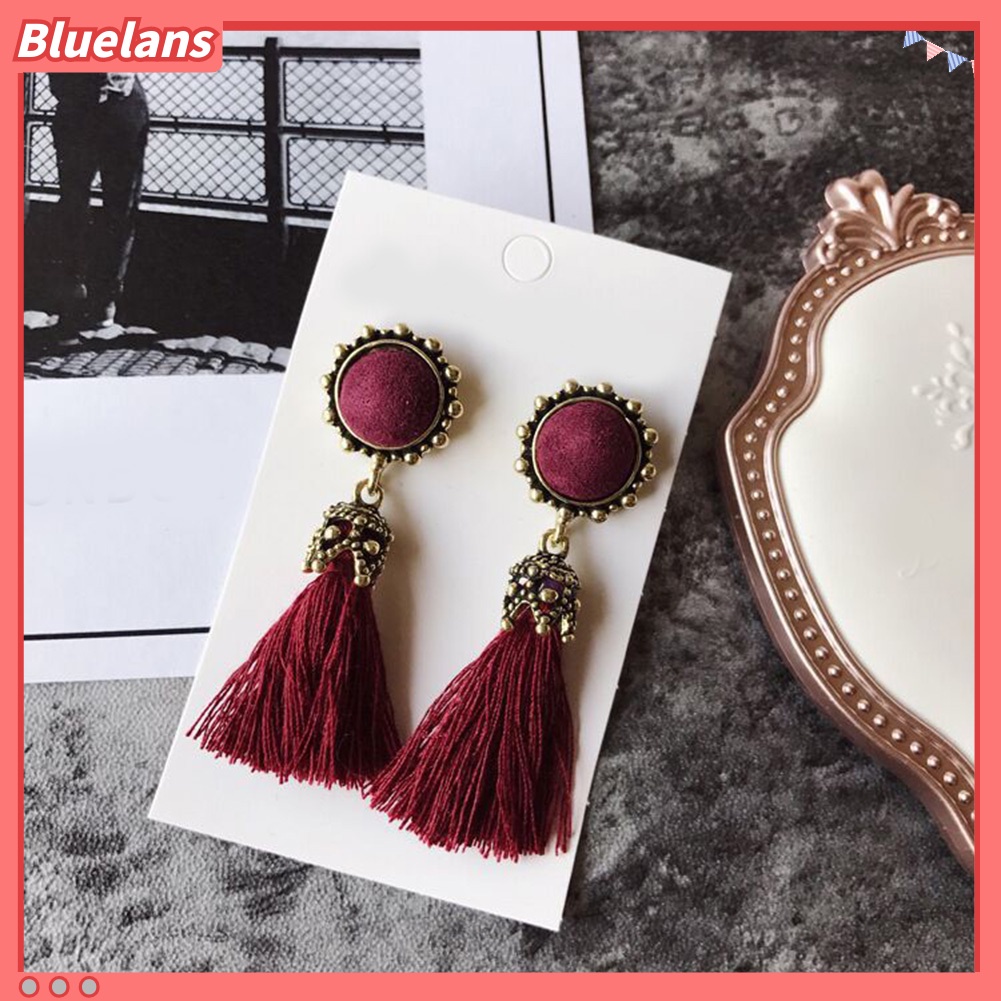 Bluelans Anting Stud Rumbai Bentuk Bulat Gaya Vintage Untuk Wanita