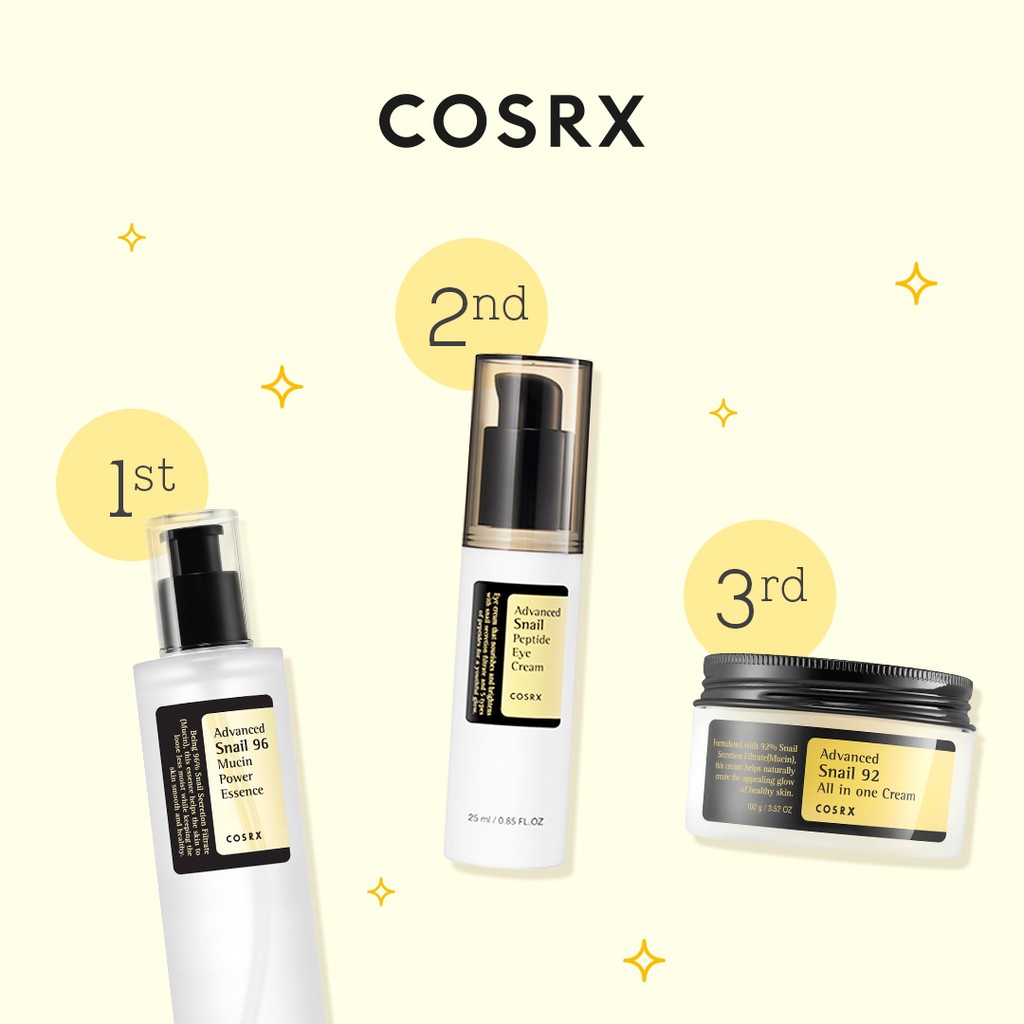 ✦SINAR✦ Cosrx Advanced Snail Series ( Snail 92 All In One Cream 100gr - Snail 96 Mucin Power Essence 100 ml - Snail Peptide Eye Cream)