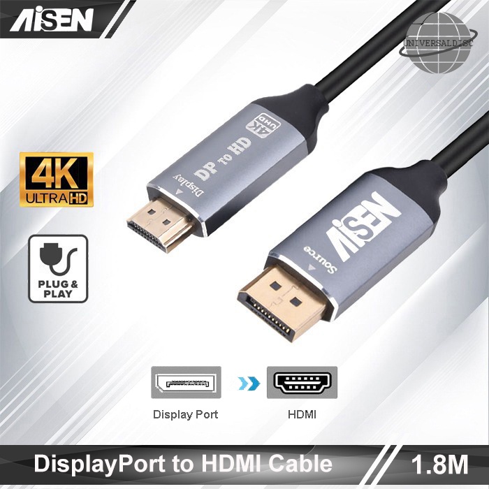 Kabel DP Display Port to HDMI 1.8M AISEN Metal High Quality