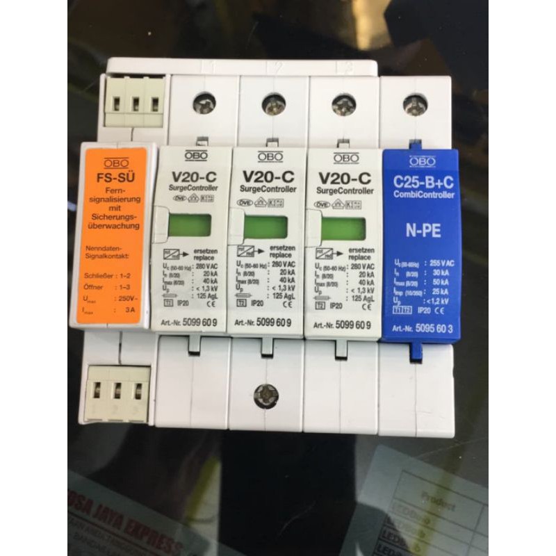 Arester obo 3 phase Fsu + v20 + npe penangkal petir obo arester obo v20