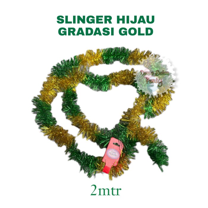 Slinger Idul Fitri Lebaran / Tinsel Dekorasi Parcel Hijau Gradasi Gold