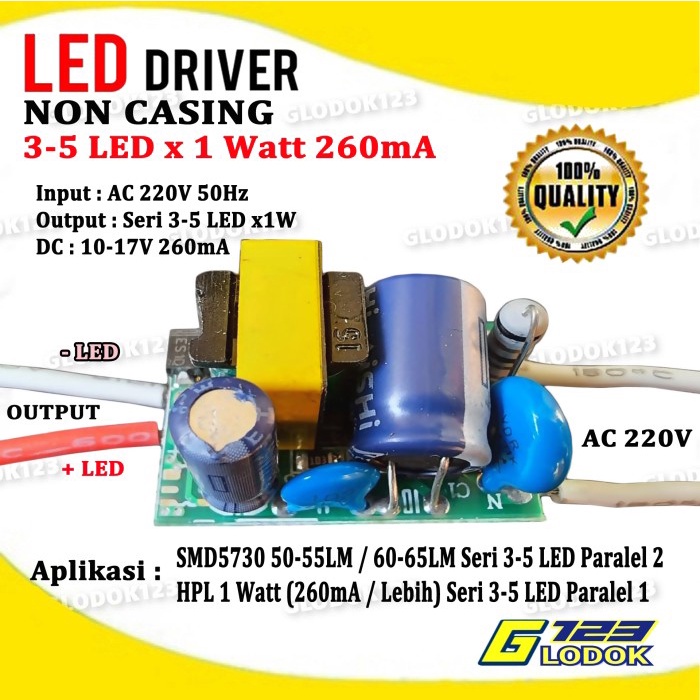 Jual LED Driver LED 3-5 Watt 3-5W AC DC 260 MA PCB Board Tanpa Casing ...