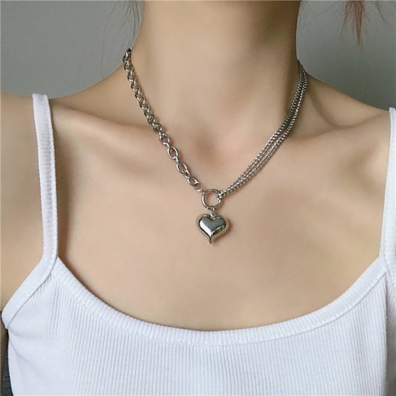 AY(CN) 2pcs / Set Kalung Rantai Choker Liontin Hati Hollow Out Untuk Wanita