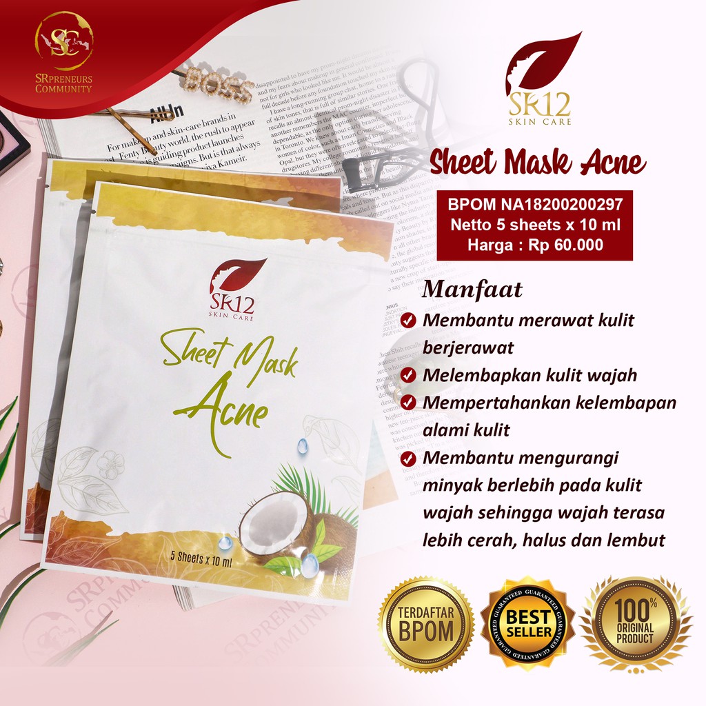 SHEET MASK ACNE SR12 BPOM | MASKER JERAWAT PREMIUM | MASKER WAJAH PENGHILANG JERAWAT ORIGINAL