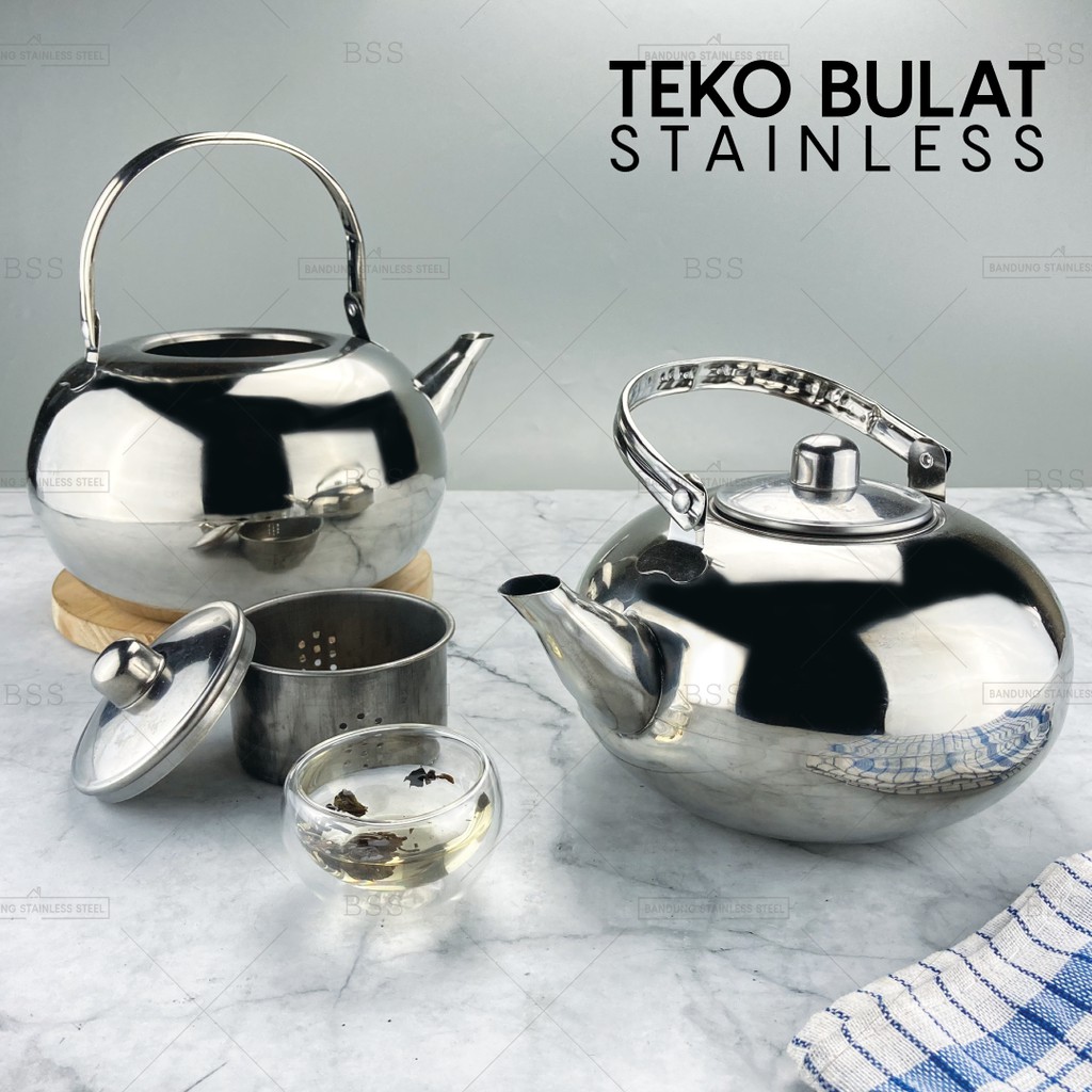 Teko Stainless Bulat 1.2L 1.6L 2.2 Liter Tea Pot Air Panas Teh Kapasitas Besar Banyak