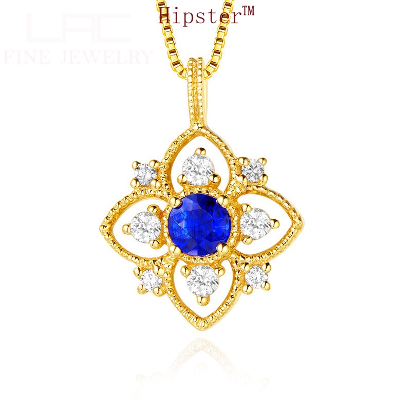New Hollow Inlaid Diamond round Sapphire Pendant Necklace