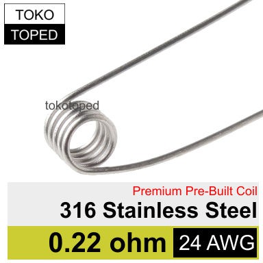 Stainless Steel Pre-Built Coil 0.22 ohm | 316 SS not kanthal wire TC