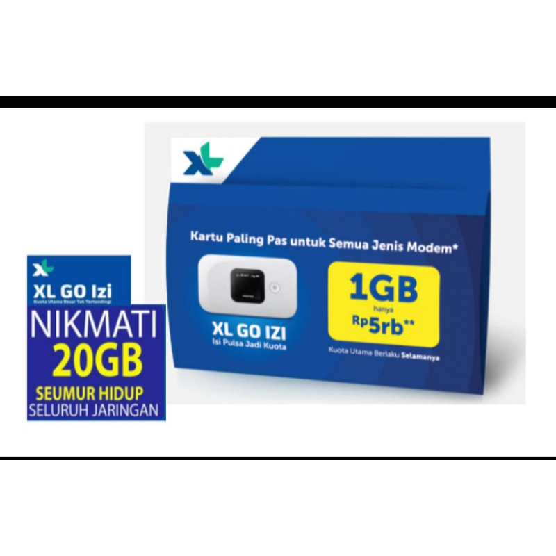 Kartu Perdana XL GO IZI 20GB 3G 4G MV003 E5573 E5577 HKM001