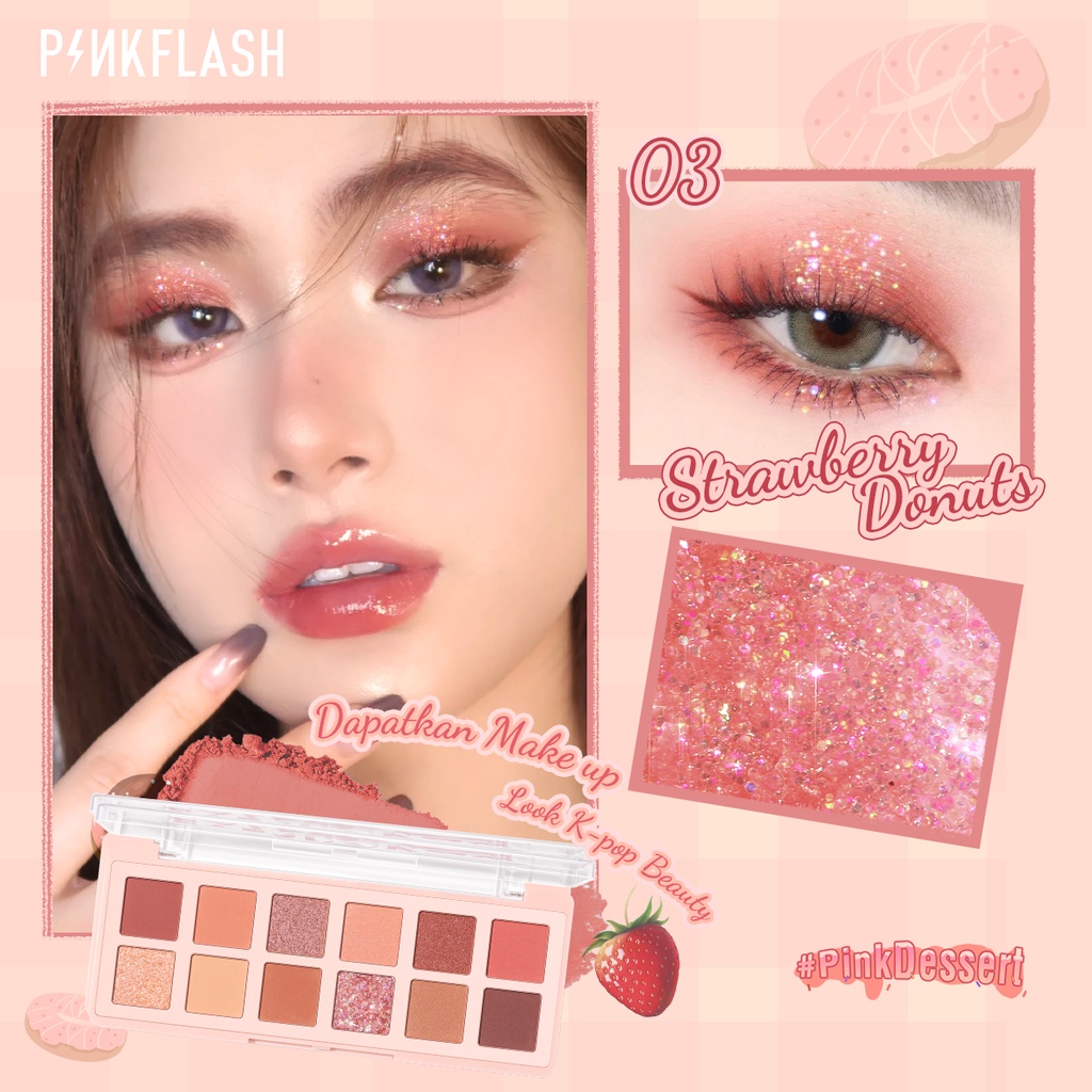 PINKFLASH PinkDessert Pink Dessert 12 Shades Eyeshadow Palette High Pigment Fine And Smooth Powder Waterproof Long lasting Makeup