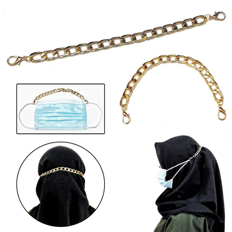 Konektor Masker Hijab Mask Connector Extender Premium Golden Big Chain Series